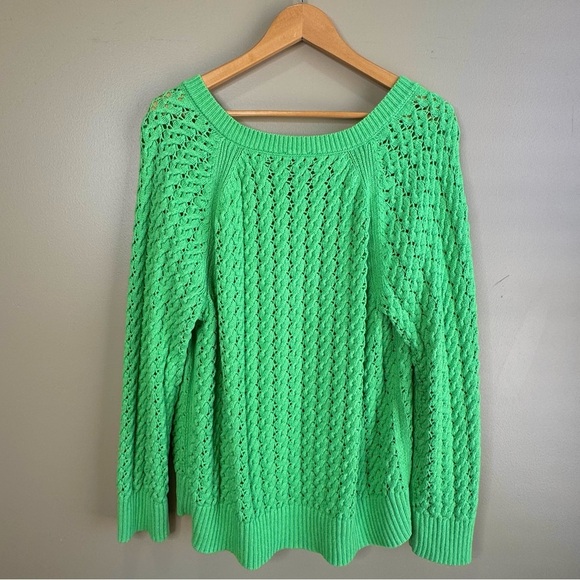 Talbots Plus OPEN STITCH V-NECK SWEATER in GREEN. 2X - Picture 3 of 10